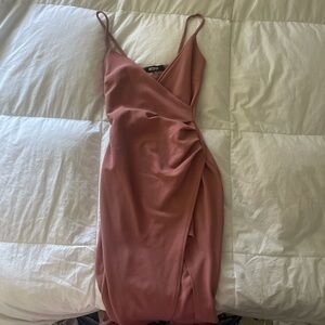 Chic Mauve Wrap Midi Dress